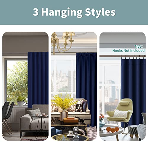 BGment Navy Blue 100% Blackout Curtains 63 Inch Length with Insulated Liner - color: Navy Blue, size: 38"W x 63"L (Pack of 2)