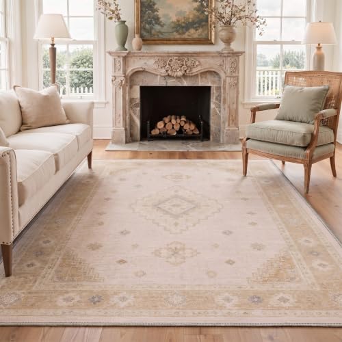 GENIMO 8X10 Area Rug for Living Room, Boho Medallion Non Slip Washable Thin - color: Cream Beige, size: 8' x 10' (Rectangular)