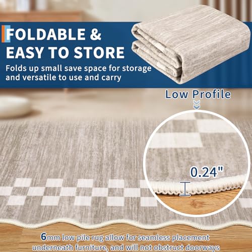 GarveeHome 4x6 Area Rug Small Washable Living Room Rug Scalloped Rug - color: Scalloped Fog/Ivory, size: 4' x 6' (Rectangular)