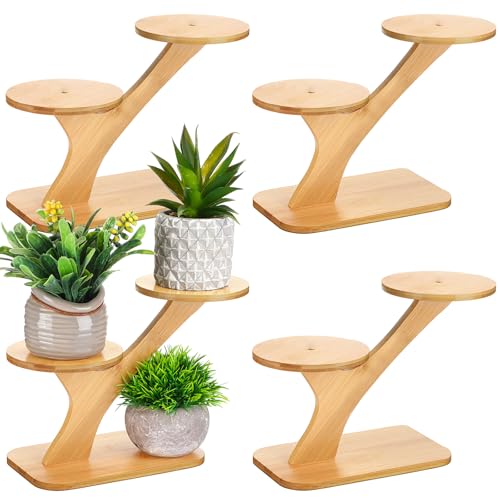 4 Pcs Bamboo Plant Stand Indoor 3 Tier Succulent Windowsill Shelf