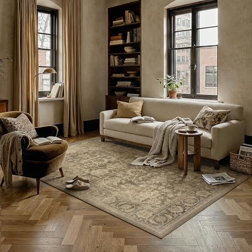 PureCozy 3x5 Brown Washable Entryway Area Rug Vintage Distressed - color: Brown, size: 3' x 5' (Rectangular)