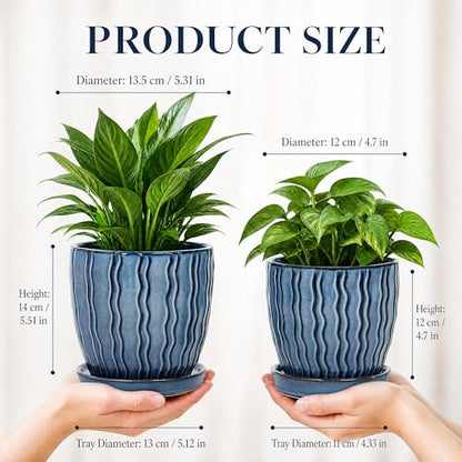 Ceramic Plant Pots, Modern Flower Pots, Small Plant Pots 4.5+5.5inch - color: Blue