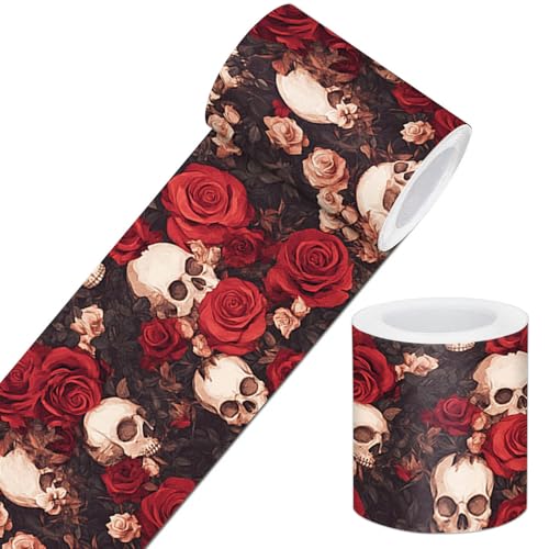 IVN Wallpaper Border Peel and Stick Wall Skull and Rose Floral 4x196 Inch - color: Halloween Skull Rose