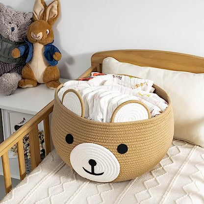CherryNow Large Baby Basket for Gifts Empty, Cute Bear Design, Brown - color: Brown, size: 15.7"D x 10.5"H