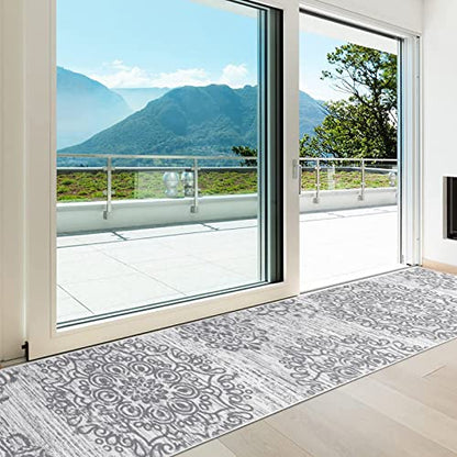 HEBE Hallway Runner Rug 2'x10', Washable Non Slip Kitchen Rug Runner - color: Grey, size: 2' x 10' (Rectangular)