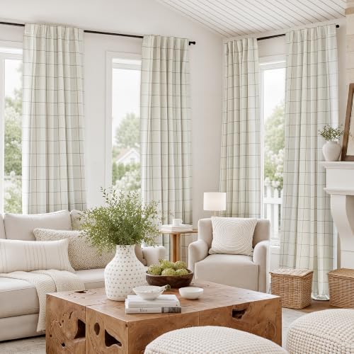 DriftAway 100% Blackout Plaid Linen Curtains 72 Inches Long 2 Panels Taupe - color: Taupe, size: 52"W x 72"L (Pack of 2)