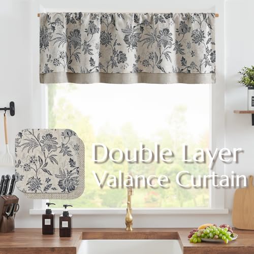 jinchan Floral Valance Curtain Linen 16 Inch Farmhouse 1 Panel Black - color: Jacobean | Black, size: 50"W x 16"L (Pack of 1)