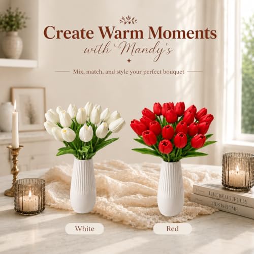 Mandy's 20 Stems Red Artificial Tulip Flowers for Home Centerpieces - color: Red 20pcs