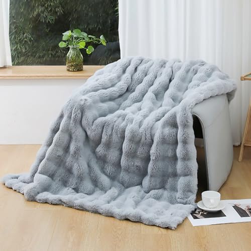 UKELER Ultra Soft Throw Blanket Grey Fluffy Blankets & Throws Faux Fur Blanket for Couch, Bed, Sofa Cozy Plush Warm Thick Velvet Blanket for Women, Men 50''x60'' - color: D-grey, size: 50''x60''