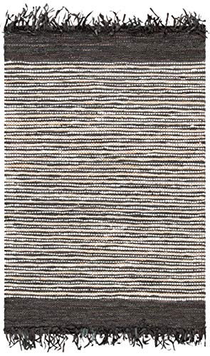 SAFAVIEH Vintage Leather Collection Accent Rug - 2'3" x 4', Dark Brown & Multi, Handmade Boho Fringe Leather, Ideal for High Traffic Areas in Entryway, Living Room, Bedroom (VTL373C) - color: Dark Brown/Multi, size: 2'3" x 4' (Rectangular)