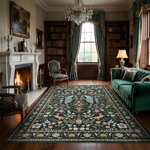 Garvee Floral 5x7 Area Rugs Washable Living Room Rug Entryway Rug Green - color: Green, size: 5' x 7' (Rectangular)
