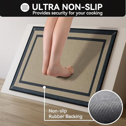 Kitchen Rugs Set, 2 PCS Non Slip Kitchen Mats, 17"x30"+17"x47" Brown - color: Linear Brown, size: 17"x47"+17"x30"