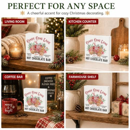 Candy Cane Lane Hot Chocolate Bar Sign, Christmas Kitchen Wood Box Decor - color: Style 19