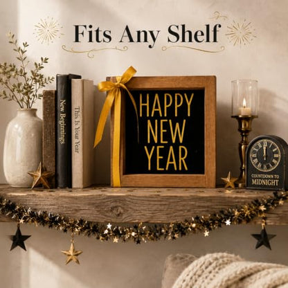 Happy New Year Sign Wall Table Tiered Tray Shelf Home Decor - color: black and gold