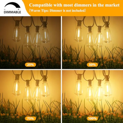 Brightever 50FT LED String Lights 27 Bulbs Outdoor Waterproof Dimmable - color: White Wire Warm White, size: 50FT