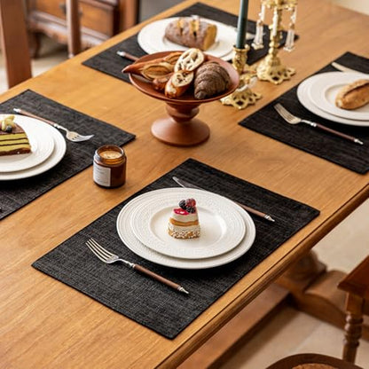 KXN Placemats Set of 4, Durable Dual-Layer Fabric Table Mats, Black - color: Black