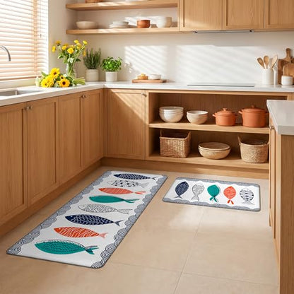 Kitchen Rugs for Floor 2 Pcs Memory Foam Padded Anti Fatigue Kitchen Mat - color: Fish-01