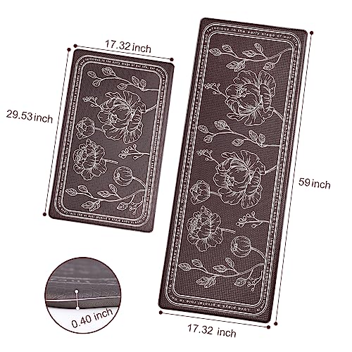 Kitchen Floor Mat Set of 2, Anti Fatigue Kitchen Mat 17"x59"+17"x29" - color: Brown, size: 17"x59"+17"x29"