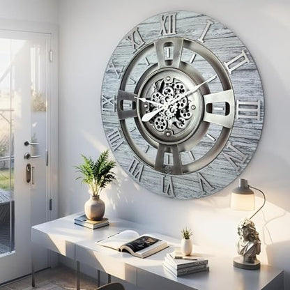 ImprovingLife The Gears Clock Real Moving Gear Wall Clock England Line (Silver Grey, 24 inches (60 cm)) - color: Silver Grey, size: 24 inches (60 cm)