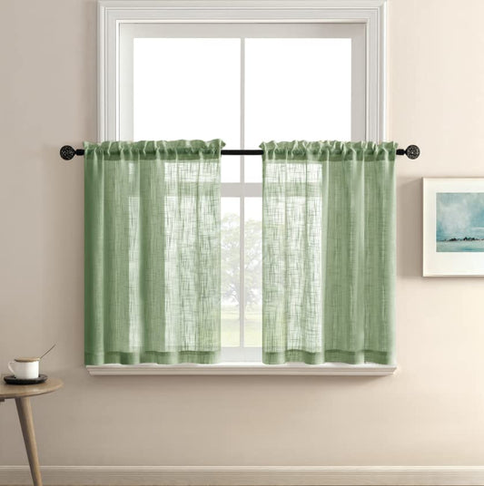 XTMYI Sage Green Linen Textured Light Filtering Privacy Semi Sheer Window Curtain Panels for Kitchen Accessories Boho Decor Rod Pocket Short Small Curtains for Bedroom Bathroom,36 Inches Long - color: Sage Green, size: 25"W x 36"L (Pack of 2)