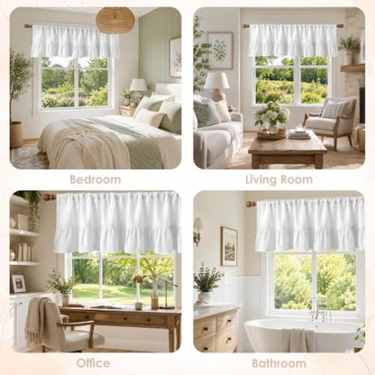 Emvency Valances for Windows, Line Ruffle Hem, 2 Pack, 52x18 Inch, Modern - color: White Modern