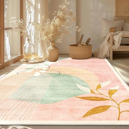 MUJOO 5x7 Area Rugs Washable Low Pile Non Slip Mid Century Modern Large - color: Pink（modern）, size: 5' x 7' (Rectangular)