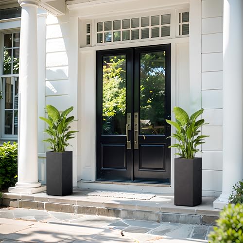 Kante Small Column Square Black Concrete Planter 19.9" H, Outdoor - color: Black, size: 19.9" H