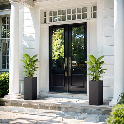 Kante Small Column Square Black Concrete Planter 19.9" H, Outdoor - color: Black, size: 19.9" H