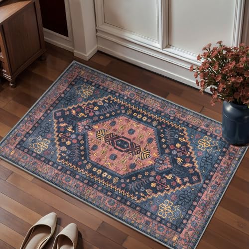 Ciicool 2x3ft Small Area Rug,Washable Boho Thin Mat for Entryway Kitchen - color: Navy/Multi, size: 2' X 3' (Rectangular)