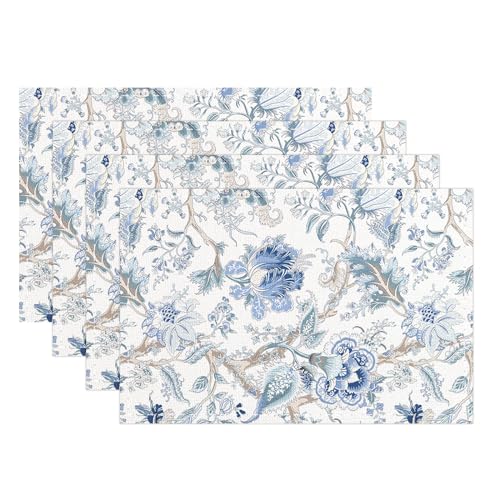 Snycler Table Runners White Blue Bird Flower Table Runner Modern Elegant Luxury Farmhouse Geometric Chinoiserie Table Center White Linen Decor for Home Dining Party Entrance (12x18 Inch,Set of 4) - color: Chinoiserie #2, size: 12" x 18"