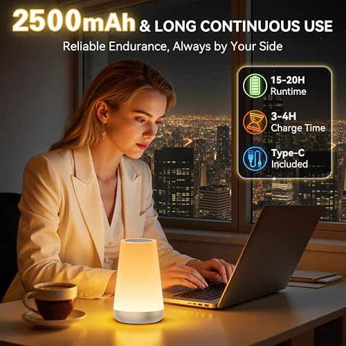 Auxmir Rechargeable Night Light, Touch Table Lamp with Remote, Silver - color: Silver