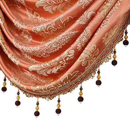 ELKCA Golden Jacquard Swag Waterfall Valance Luxury Curtain Valance for Living Room (Damask-Coffee, W79 Inch, 1 Panel) - color: Valance,damask-coffee, size: 79"W x 43"L (Pack of 1)