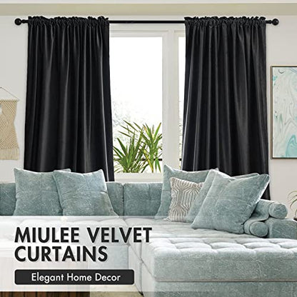 MIULEE Black Blackout Velvet Curtains Drapes 63 Inch Long 52"x63" Bedroom - color: Black, size: 52"W x 63"L (Pack of 2)