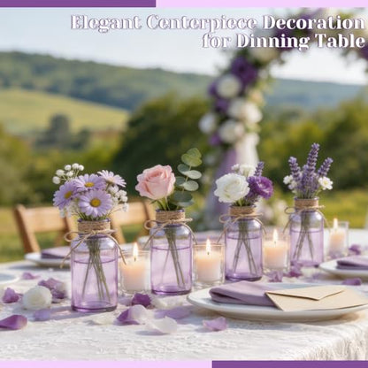Mason Jar Glass Vases 6 Pack, Purple Flower Vase for Centerpieces - color: Purple