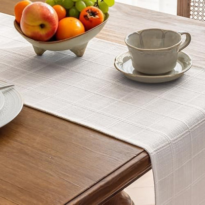 Linen Textured Table Runner, White Table Runners 108 Inches Long - color: White, size: 13×108 Inch
