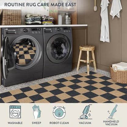 Lahome Checkered Easy Jute Outdoor Runner Rug, 2x6 Kitchen Rugs Washable - color: Black/Checkerboard -1, size: 2' x 6' (Runner)