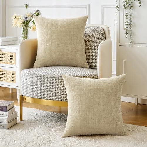 MIULEE Soft Chenille Throw Pillow Covers Beige 16x16 Inch Pack of 2 - color: Beige, size: 16" x 16" (Pack of 2)