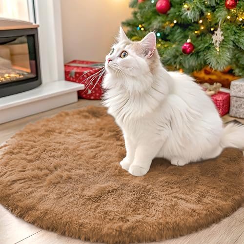OLANLY Khaki Round Rugs for Bedroom - Machine Washable, 2 ft Circle Area Rugs for Living Room, Soft and Fluffy Shaggy Carpet for Teen Girl and Boys, Nursery Rooms, Dorms, Home Decor Aesthetic - color: Khaki, size: 2 Ft Round