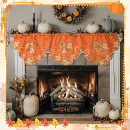 Breling Fall Kitchen Curtain Valance Embroidered for Thanksgiving - style: Maple Leaves