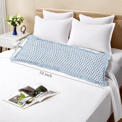 CPC Apatite Blue Block Print Ruffle Sham Pillow Cover 20x54 Inch, Pack of 1 - color: Apatite Blue, size: 54" x 20" (Pack of 1)