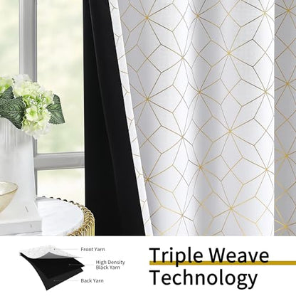 Beauoop White Gold 100% Blackout Curtains for Bedroom 50x84 2 Panels - color: White/Gold, size: 50"W x 84"L (Pack of 2)