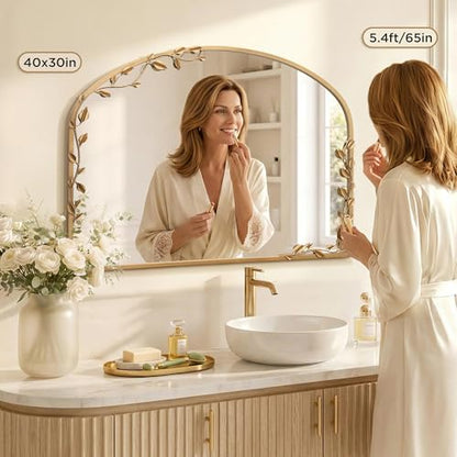 Besdomus Ornate Arched Wall Mirror: 40"x30" Large Gold Fireplace Mirror - size: 40"L x 30"W