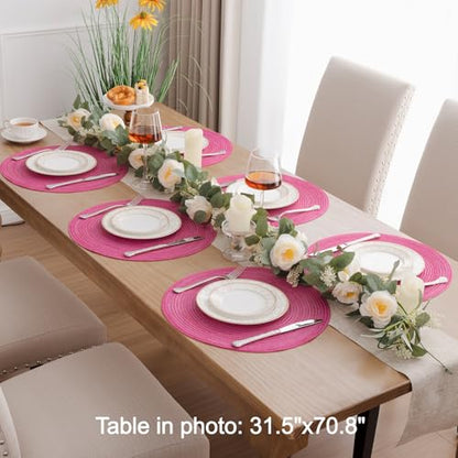 SHACOS Round Placemats Set of 8 Braided Cotton Polyester Table Placemat 15 inch Circle Place Mats for Kitchen Dining Table Holiday Party (Hot Pink, 8) - color: Hot Pink, size: Set of 8
