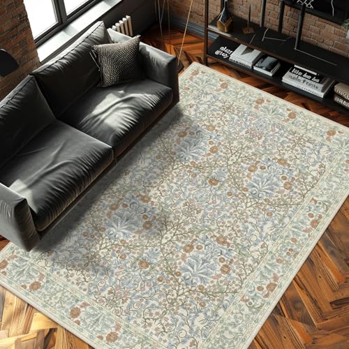 5x7 Washable Area Rugs for Living Room Soft Carpet (Beige Blue) - color: Beige Blue, size: 5' x 7' (Rectangular)