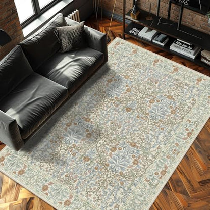 5x7 Washable Area Rugs for Living Room Soft Carpet (Beige Blue) - color: Beige Blue, size: 5' x 7' (Rectangular)