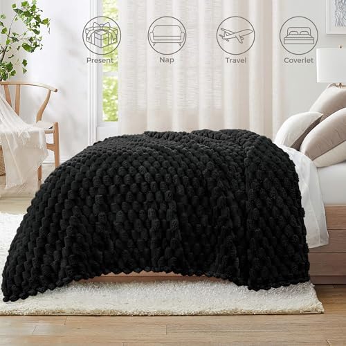Whale Flotilla Soft 3D Jacquard Fleece Throw Blanket for Couch & Bed, Black - color: Black, size: Throw(50x60 Inch)