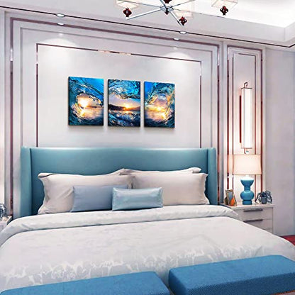 DZRWUBHS Large Size Canvas Wall Art For Living Room, Office, Bedroom - Blue Sea View, Ocean Waves - 20" X 28" - 3 Piece - color: Ocean Waves Paintings, size: 20x28inches*3pcs