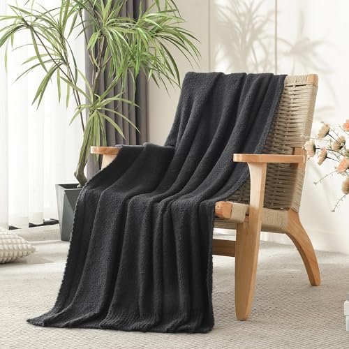 JOOJA Knitted Dark Grey Black Throw Twin Size Blanket Polyester Soft Fleece Blanket for Couch Bed Sofa 60x80 Inches Charcoal Gray - color: Charcoal Grey, size: 60x80