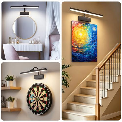 Picture Light for Wall, 15" Rechargeable Battery Operated LED Wall Sconce - color: Black, size: 1 Count (Pack of 1)