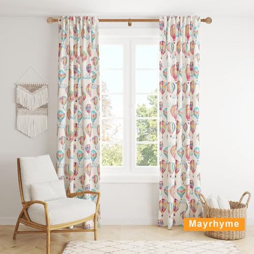 1-1/8 Inch Diameter Wood Curtain Rods for Windows 48 to 84 inch - Adjustable Seamless Aluminum Bracket - Heavy-Duty Boho Curtain Rods with Seaweed Finial - Brown Wood Grain - color: Light Wood Grain, size: 48-84"